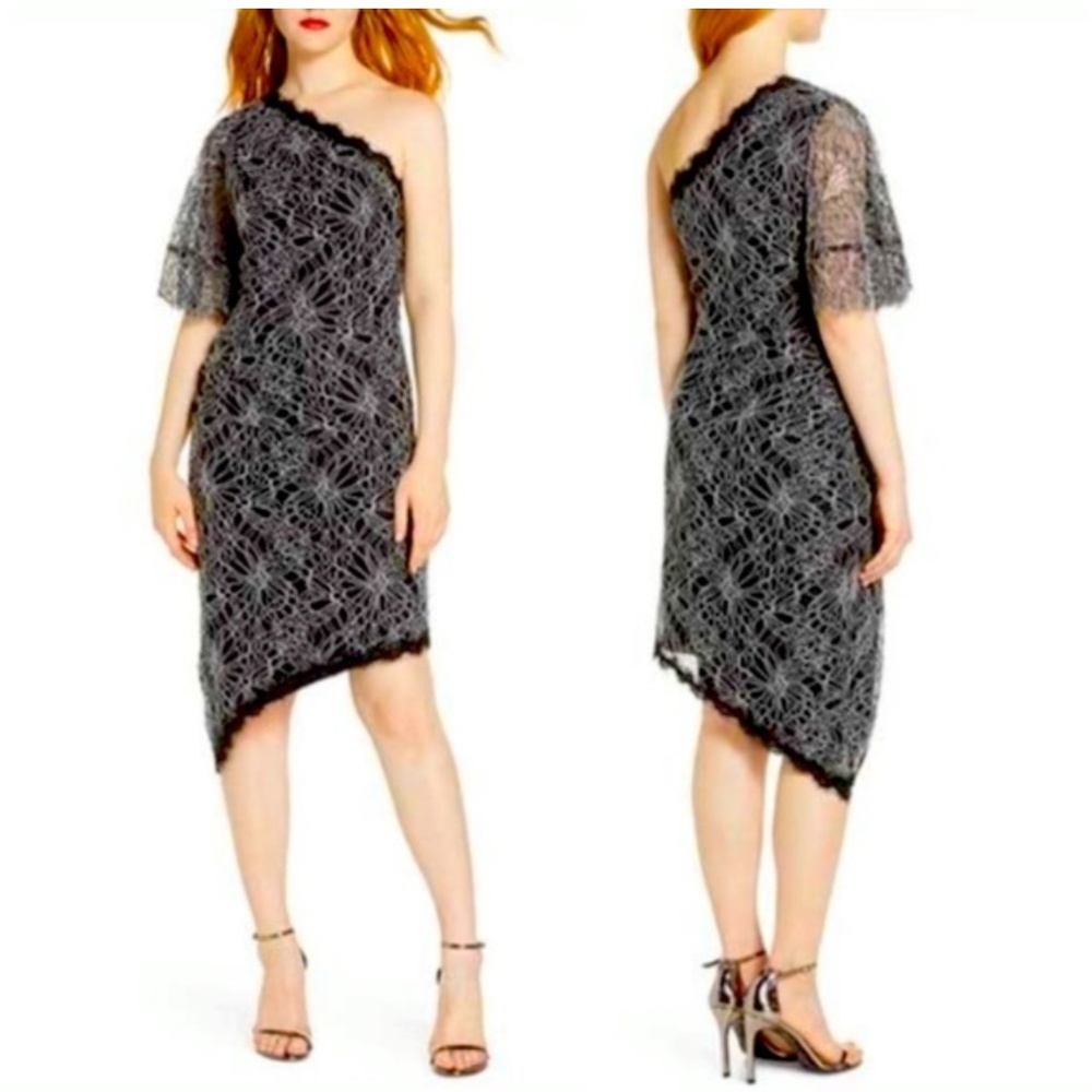 Harlyn Black and White Lace One Shoulder Asymmetrical Cocktail Dress -Sz M-NWT